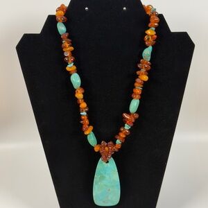 Vintage Peyote Bird Turquoise Pendant Necklace Sterling 925 Southwestern